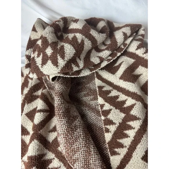 STEVE MADDEN Geometric Print Hooded Cardigan Sweater XXL Brown Cream - Picture 13 of 15
